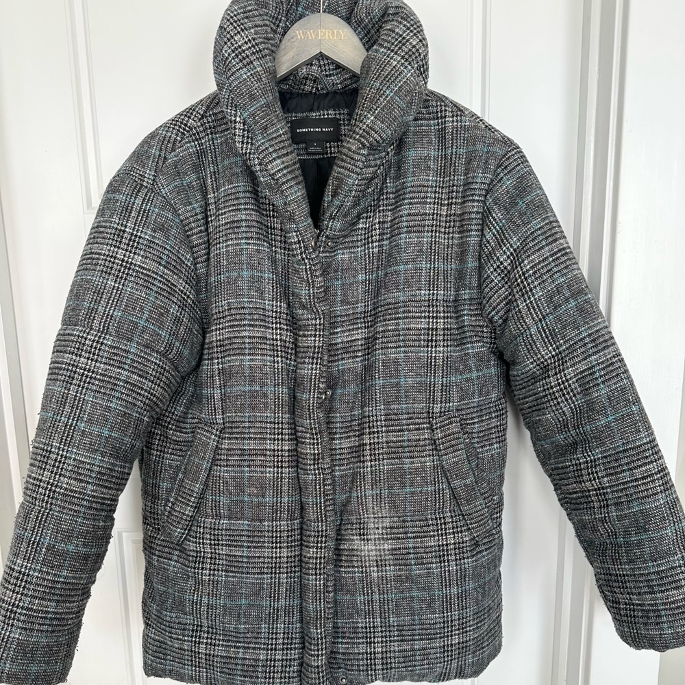 Nordstrom Exclusive-Something Navy Plaid Puffer Coat